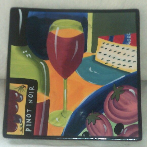 SATURDAY SALE NAYLOR DESIGNS WINE GLASS PINOT WALL DECOR SQUARE ART PLATE - Picture 1 of 5
